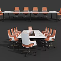 Modern Conference Table With Orange And White Ergonomic Chairs For Office Meeting Room