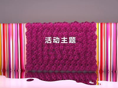 Vibrant Photo Check In Spot Featuring Purple Flower Wall Event Theme And Colorful Striped Background 3d model