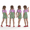 Girls In Green Overalls Pink Tops And Red Shoes Various Poses