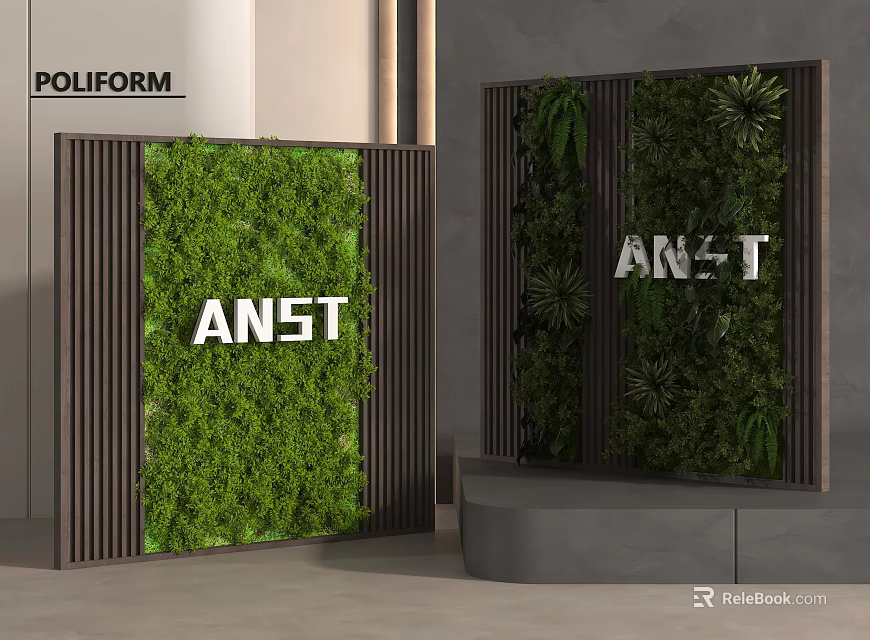 Stylish Modern Interior With Two Green Walls And Wooden Frames 3d model 