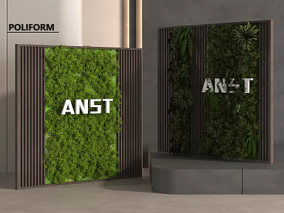 Stylish Modern Interior With Two Green Walls And Wooden Frames 3d model