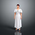 White Long Dress With Puffed Sleeves And Ruched Waist For Elegant Feminine Look