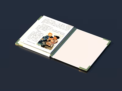 Open Children's Book With Colorful Illustrations Text Pages And Green Trim 3d model