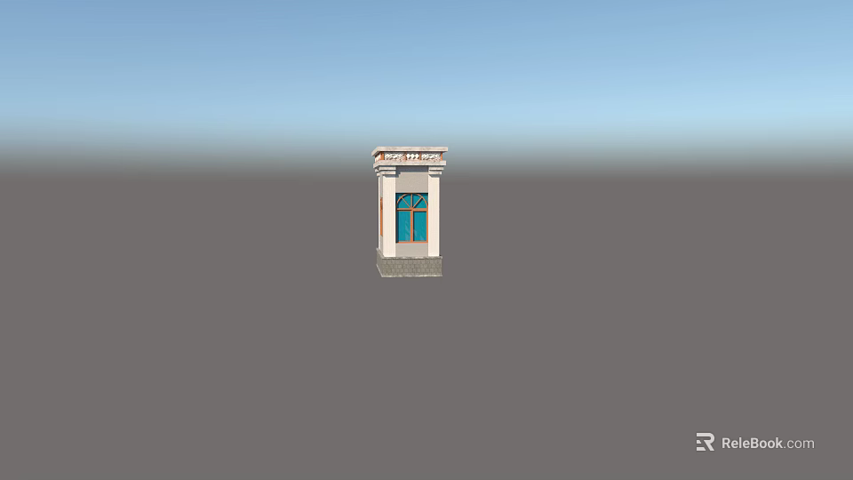 Ornate White Standalone Structure With Blue Window And Orange Trim Design 3d model 