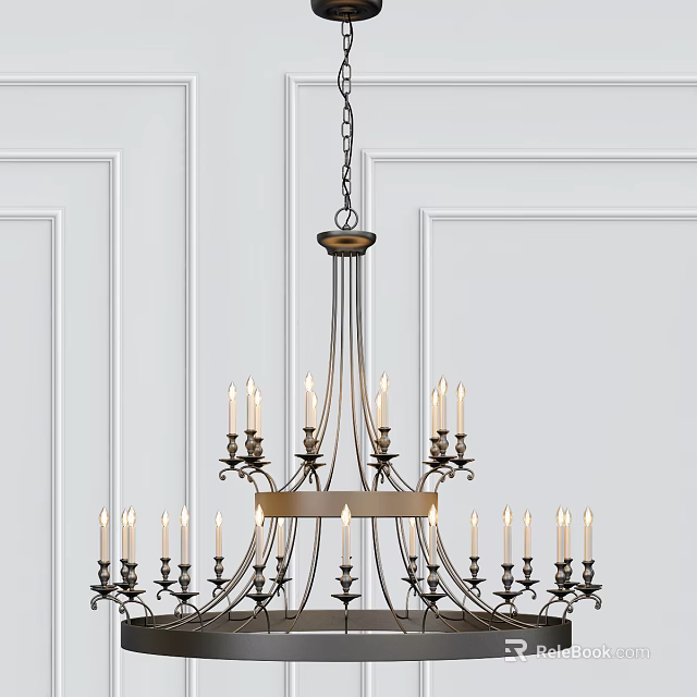 Elegant Modern Metal Chandelier With Multiple Candle Arms Against White Walls Interior 3d model 