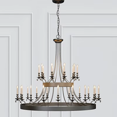 Elegant Modern Metal Chandelier With Multiple Candle Arms Against White Walls Interior 3d model