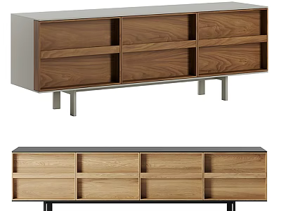 Modern Wooden TV Stand With Drawers Shelves And Metal Legs Design 3d model