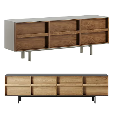 Modern Wooden TV Stand With Drawers Shelves And Metal Legs Design 3d model