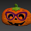 Cute Halloween Pumpkin Shaped Pillow with Purple Glasses and Smiling Face
