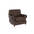 Vintage Brown Leather Single Sofa With Tufted Stitching And Wooden Legs