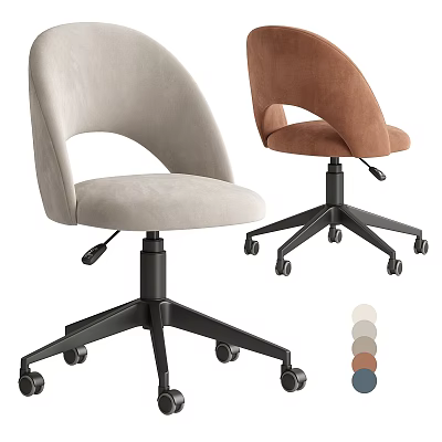 Stylish Table And Chair Set With Light Gray Brown Velvet Upholstery Black Caster Bases 3d model