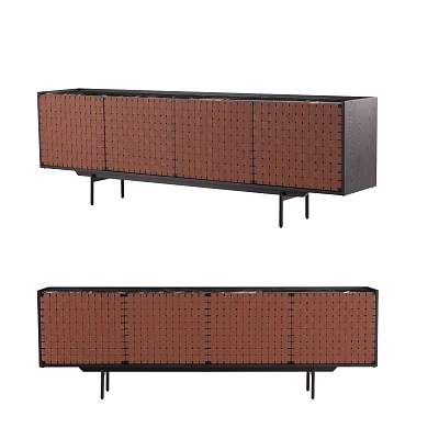 Modern Sideboard With Woven Brown Doors Black Frame And Metal Legs 3d model