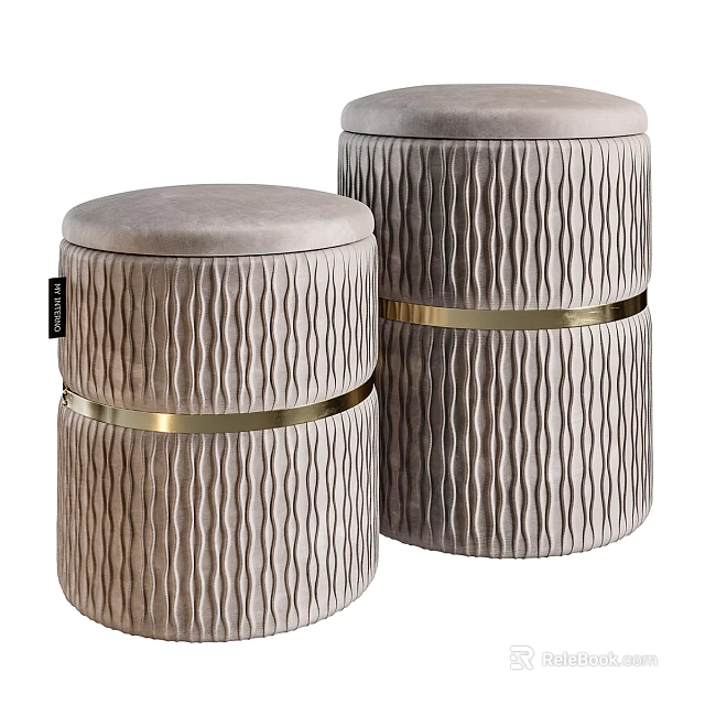 Two Light Gray Wavy Texture Accent Chairs with Gold Metal Trim and Velvet Tops 3d model 