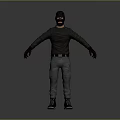 Man In Dark Long Sleeve Shirt Gray Pants And Gloves With Hood Standing Pose