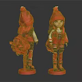 Two Character Dolls In Red Outfits With Red Hats Standing On Red Bases