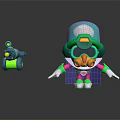 Game And Movie Character Cartoon Style With Green Hat Goggles Pink Green Outfit And Weapon