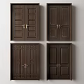 Dark Brown Wooden Double Doors With Various Panel Designs And Metal Handles