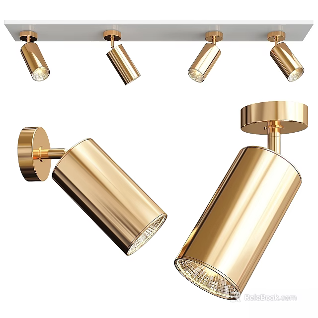 Modern Golden Downlights And Spotlights With Sleek Cylindrical Ceiling Mounted Design 3d model 
