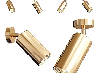 Modern Golden Downlights And Spotlights With Sleek Cylindrical Ceiling Mounted Design 3d model