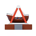 Amusement Ride Sculpture Featuring Boat Structure Blue Seats Red White Supports Gray Steps Brown Base