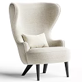 Beige Upholstered Single Sofa With High Back Pillow And Black Legs Design