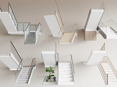 Modern Staircase Designs With Glass Railings Wooden Steps And Minimalist Structures 3d model