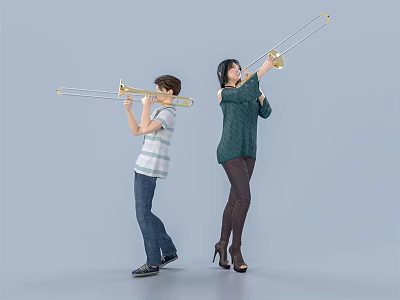 Two People Playing Trombones Back To Back 3d model