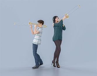 Modern double instrument playing trombone ensemble playing trombone instrument trombone small size unisex ensemble 3d model