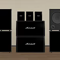 Marshall Black Speaker System With Multiple High Quality Audio Cabinets Setup