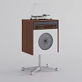 Vintage Record Player On Wooden Stand With Speaker And Modern Wheels