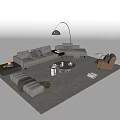Beige L Shaped Sofa With Coffee Table Set Floor Lamp And Armchair