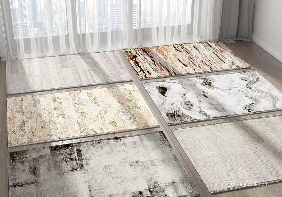 Modern Stylish Square Rugs With Various Patterns And Textured Designs For Living Room Floor Decor 3d model 