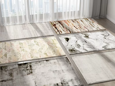Modern Stylish Square Rugs With Various Patterns And Textured Designs For Living Room Floor Decor 3d model