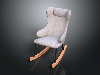 Modern Gray Upholstered Rocking Chair With Wooden Rocking Legs And Comfortable Design 3d model
