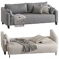 Beige Sofa With Plaid Pillows Striped Blanket And Gray Convertible Sofa With Cushions
