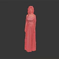 Woman Wearing Pink Off the Shoulder Long Dress with Silver Tiara on Gray Background