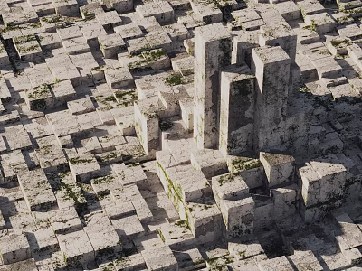 Ancient Stone Block Structure With Moss Covered Surfaces And Geometric Pattern Arrangement 3d model