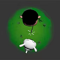 Cartoon Boy Playing With Little White Dog On Green Grass Field
