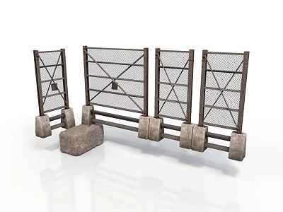 Modern Industrial Room Dividers With Metal Mesh Wooden Frames And Stone Blocks 3d model