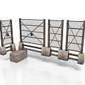 Modern Industrial Room Dividers With Metal Mesh Wooden Frames And Stone Blocks