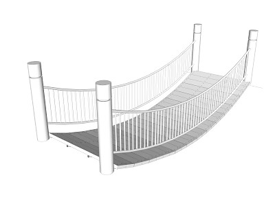 Curved White Pedestrian Bridge With Simple Design Metal Railing And Pillars 3d model