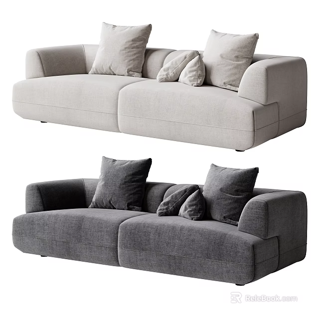 Light Gray And Dark Gray Two Seater Sofa With Soft Throw Pillows 3d model 