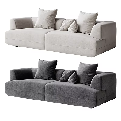 Light Gray And Dark Gray Two Seater Sofa With Soft Throw Pillows 3d model