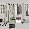 Stylish Hanging Clothes With Plaid Coats Layered Dresses Lace Details And Brown Suitcase