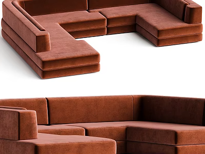 Brown L Shaped Sectional Sofa With Comfortable Velvet Upholstery And Spacious Seating 3d model