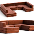 Brown L Shaped Sectional Sofa With Comfortable Velvet Upholstery And Spacious Seating