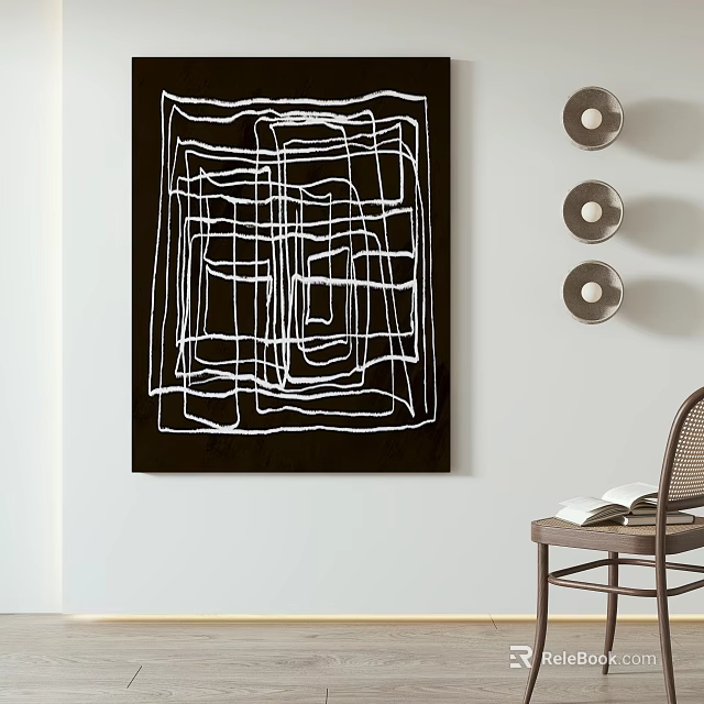Modern Abstract Wall Art With Geometric Lines In Minimalist Interior 3d model