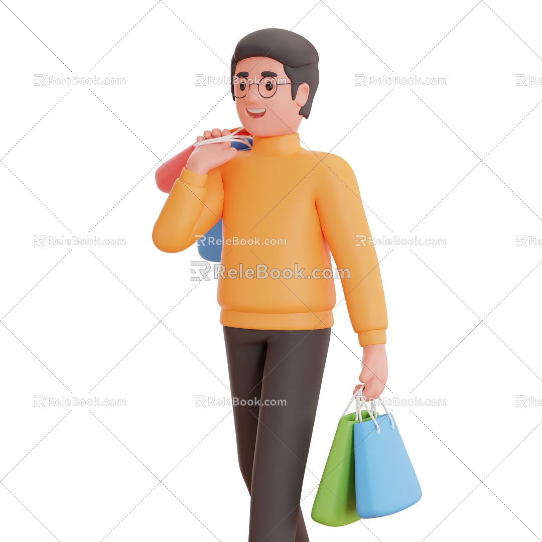 Cartoon Man Cartoon Shopping Scene Cartoon Man Shopping Cartoon Scene model