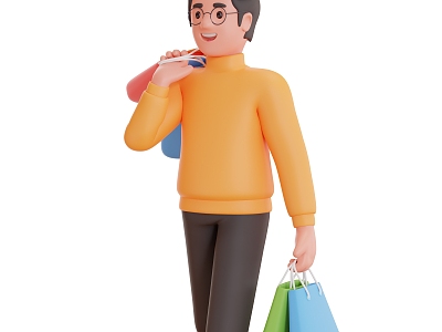 Cartoon Man Cartoon Shopping Scene Cartoon Man Shopping Cartoon Scene model