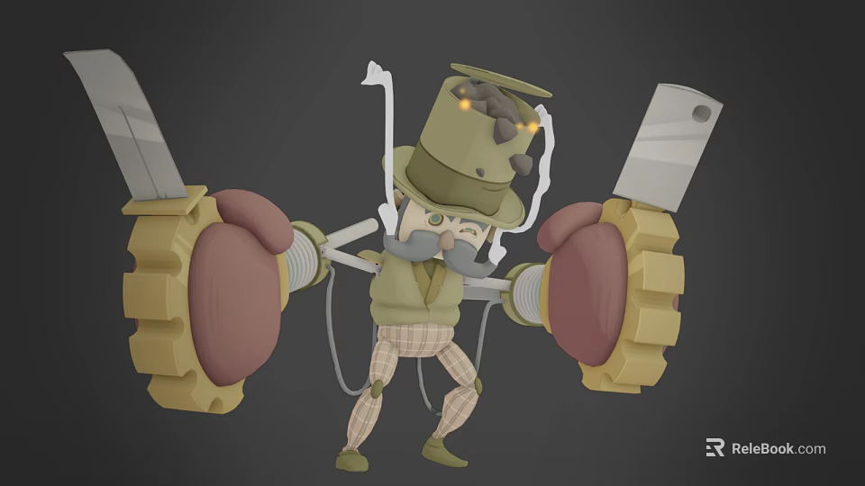 Mechanical Fantasy Creature Character With Top Hat Checkered Pants And Large Blades 3d model 